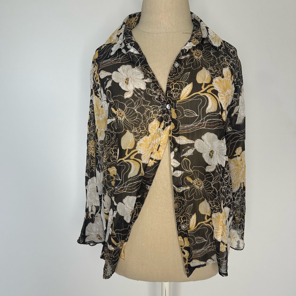 Sheer Floral button down blouse Medium